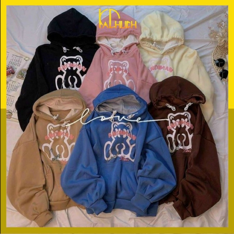 Áo hoodie nỉ ngoại form rộng,tay phồng in gấu ANDIMAN