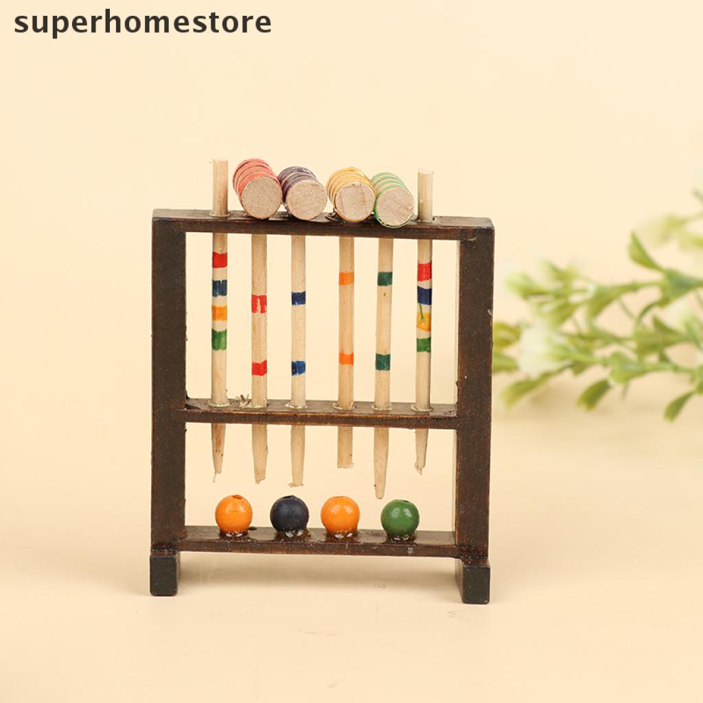 [superhomestore] 1:12 Dollhouse Miniature Wooden Croquet Game Set Doll House Sports Decor Toy New Stock