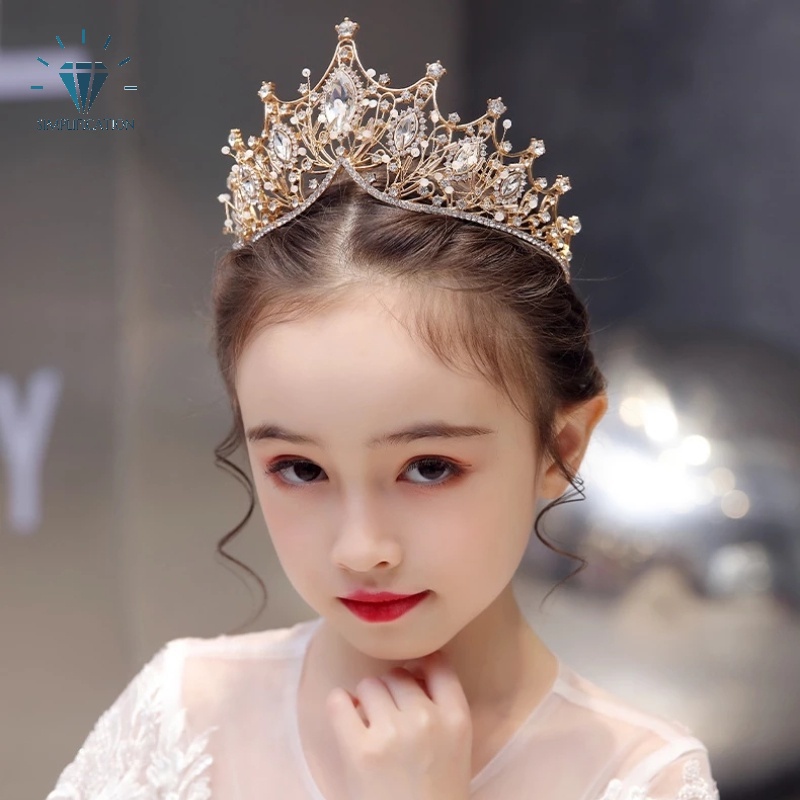 Vương Miện Cài Tóc Đính Đá Pha Lê 3 Màu Cho Cô Dâu