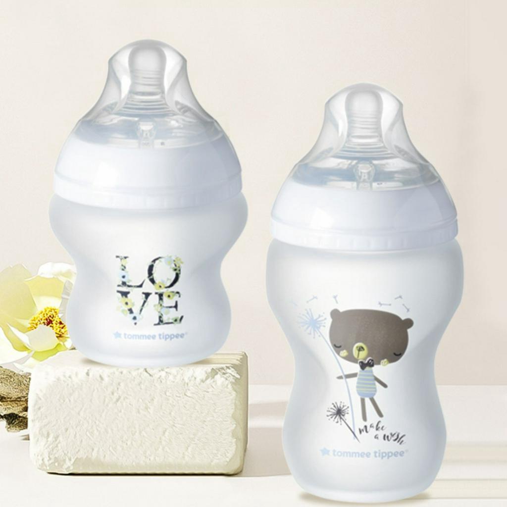 TOMMEE TIPPEE Bình Sữa Thủy Tinh Tráng Gương Silicone Dung Tích 150ml / 250ml