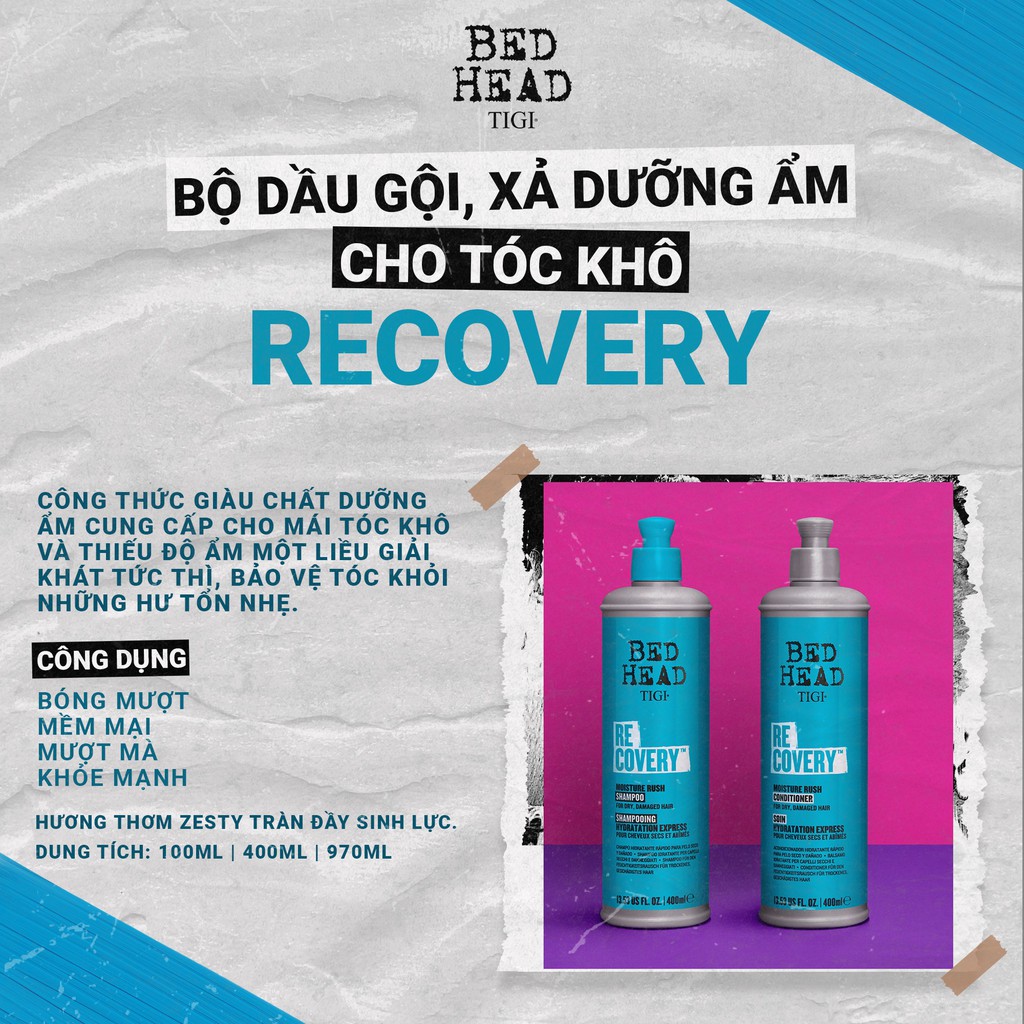 Dầu gội và xả phục hồi sinh lực Tigi Bed head Recovery level 2 100ml - 400ml - 970ml