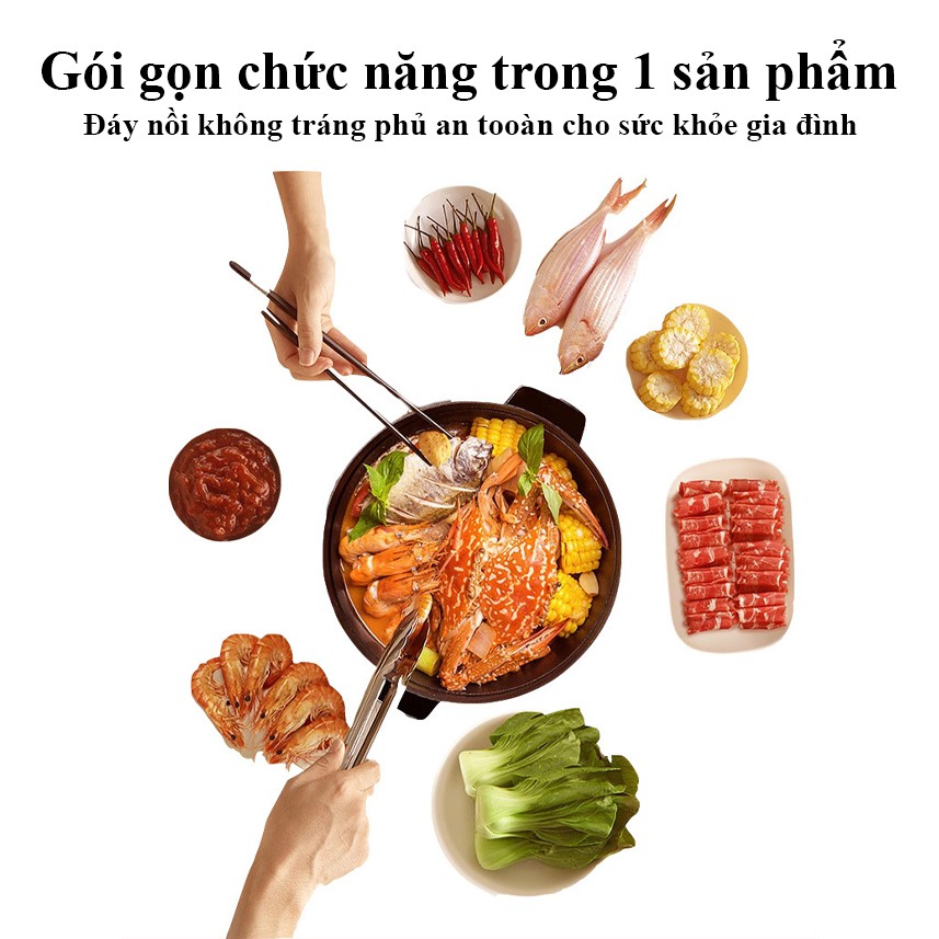 Nồi lẩu-nướng điện 5L, Da dụng đa năng chống dính , Lẩu Nướng Chiên Xào tiện dụng cao cấp - Bảo Hành 6 tháng