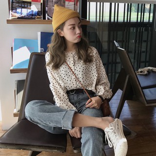 (ORDER) Áo sơ mi chấm bi cổ tròn