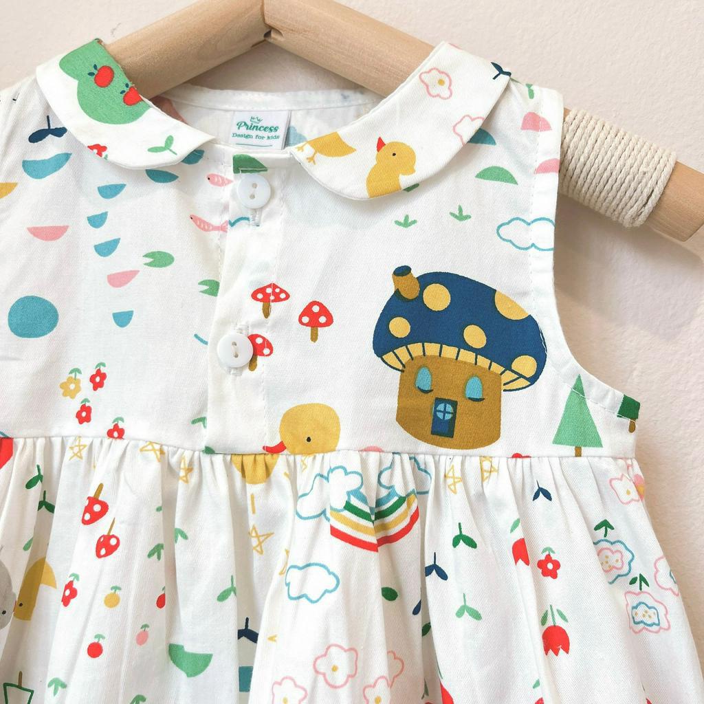 VÁY BÉ GÁI CỔ SEN HOẠ TIẾT HOẠT HÌNH - MT2073