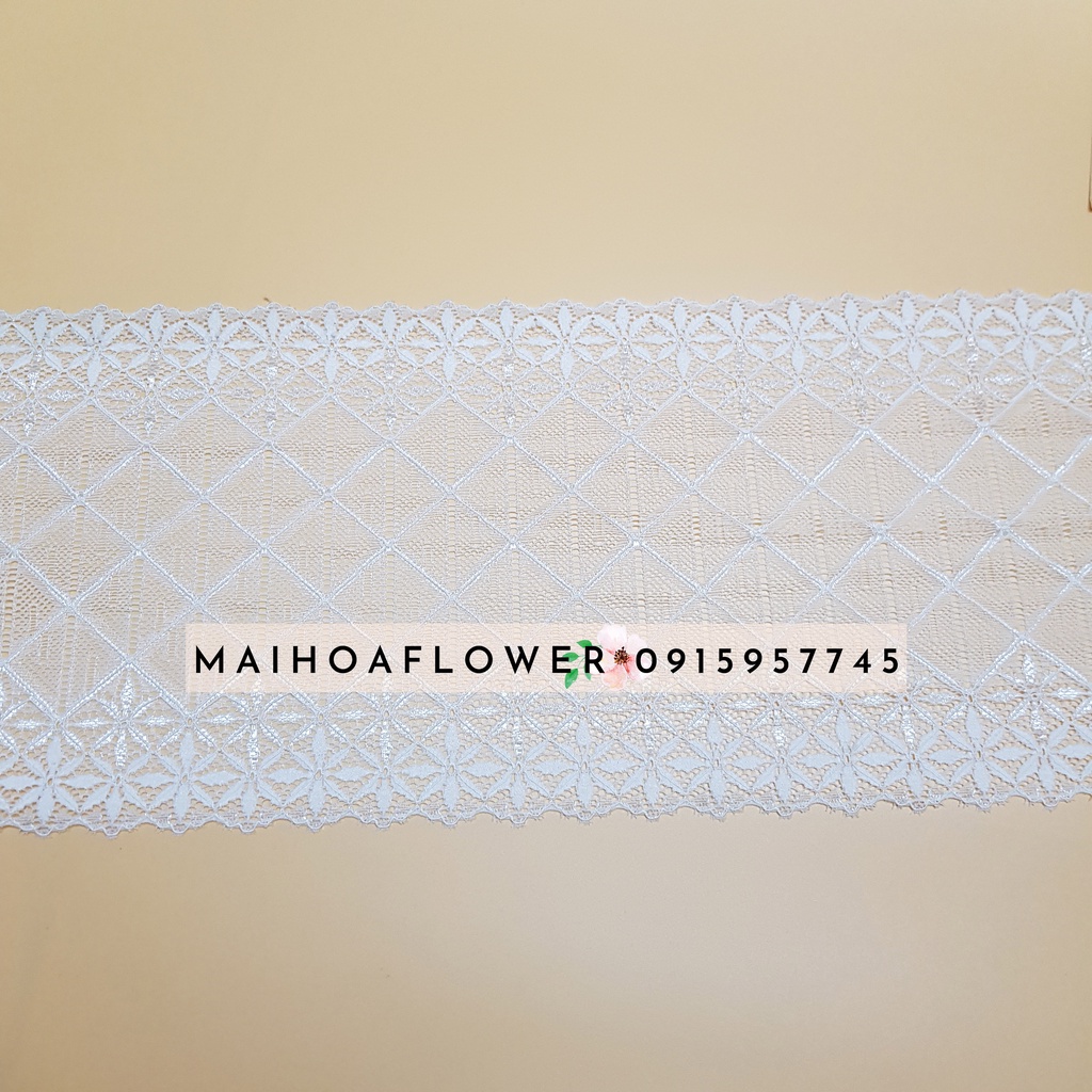 Cuộn ren trắng, ren lưới may đồ, chất đẹp, mềm mại, bản to 20cm