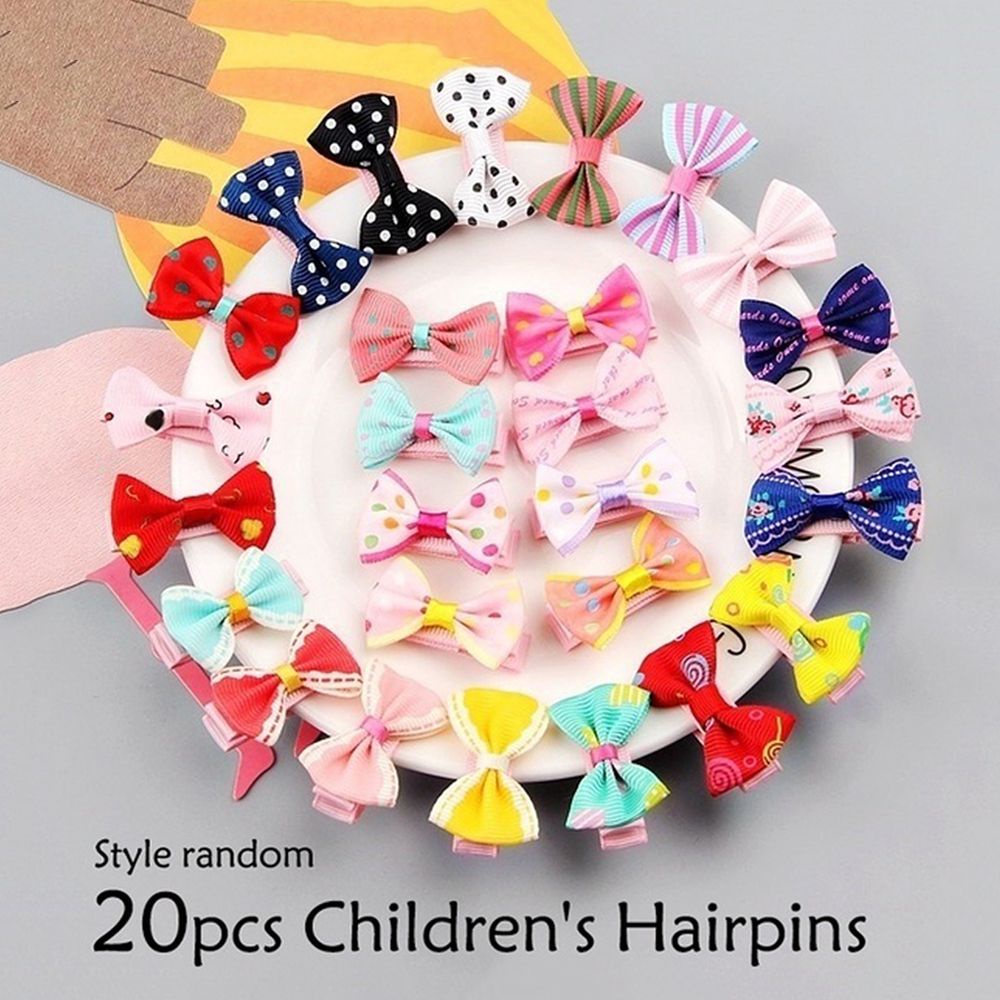 Set 20 Kẹp Tóc Hình Nơ Nhiều Màu Sắc Cho Bé Gái