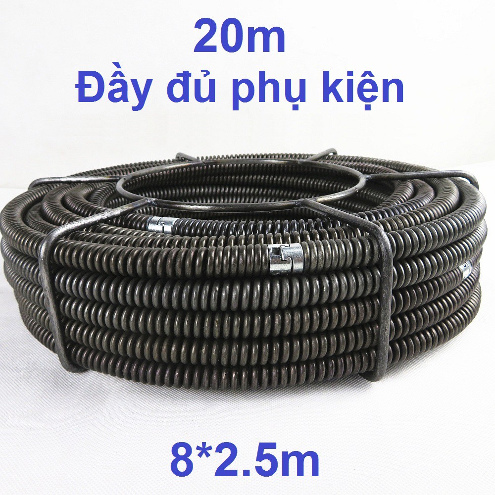 Bộ dây thông cống chuyên nghiệp 20m phi 16 mm và đầu thông dùng cho máy khoan