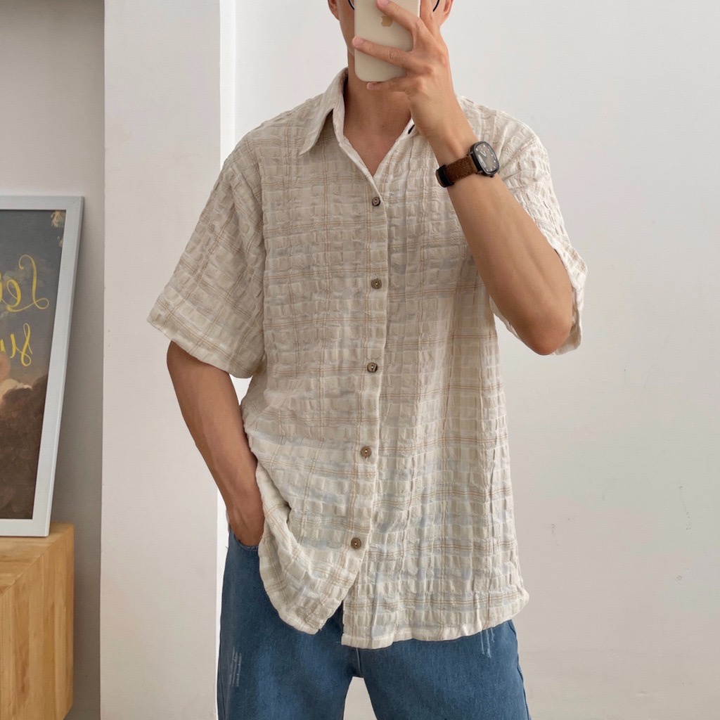 MADE BY NOBITA HOME - Sơ mi tay ngắn vải xô cotton kẻ caro 7627