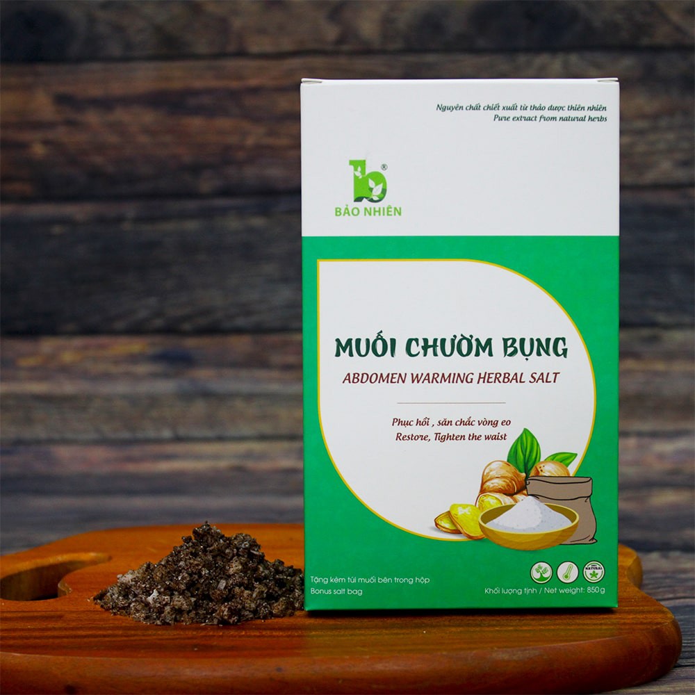 Muối chườm bụng Bảo Nhiên 850g giúp Săn bụng – Giảm eo – Mờ rạn + Tặng kèm túi đựng muối trong mỗi hộp