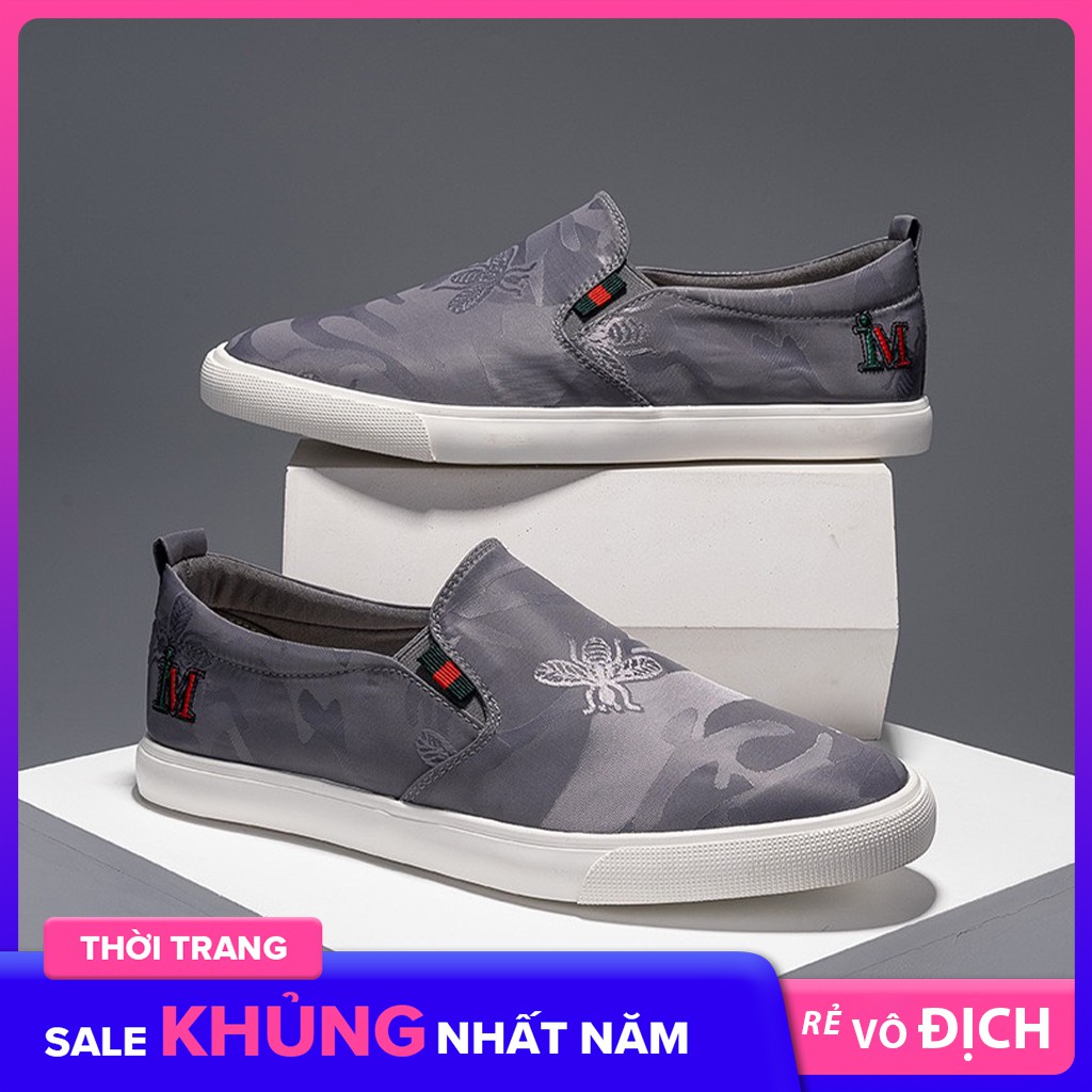 Giày slipon nam giày lười nam E265 màu ghi xám