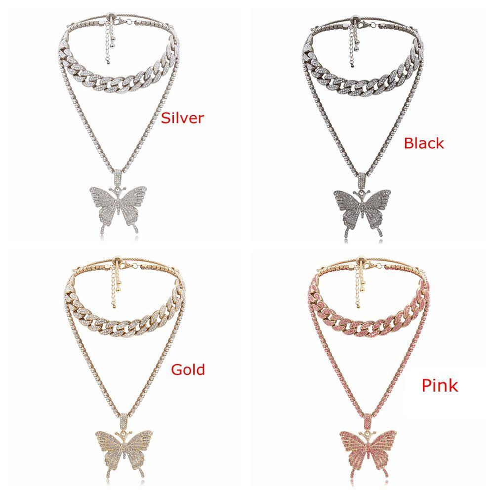 HS Women Necklace Fashion Jewelry Mutli-Layer Chain Butterfly Pendant Zircon Chic|Hip Hop Choker Clavicle/Multicolor
