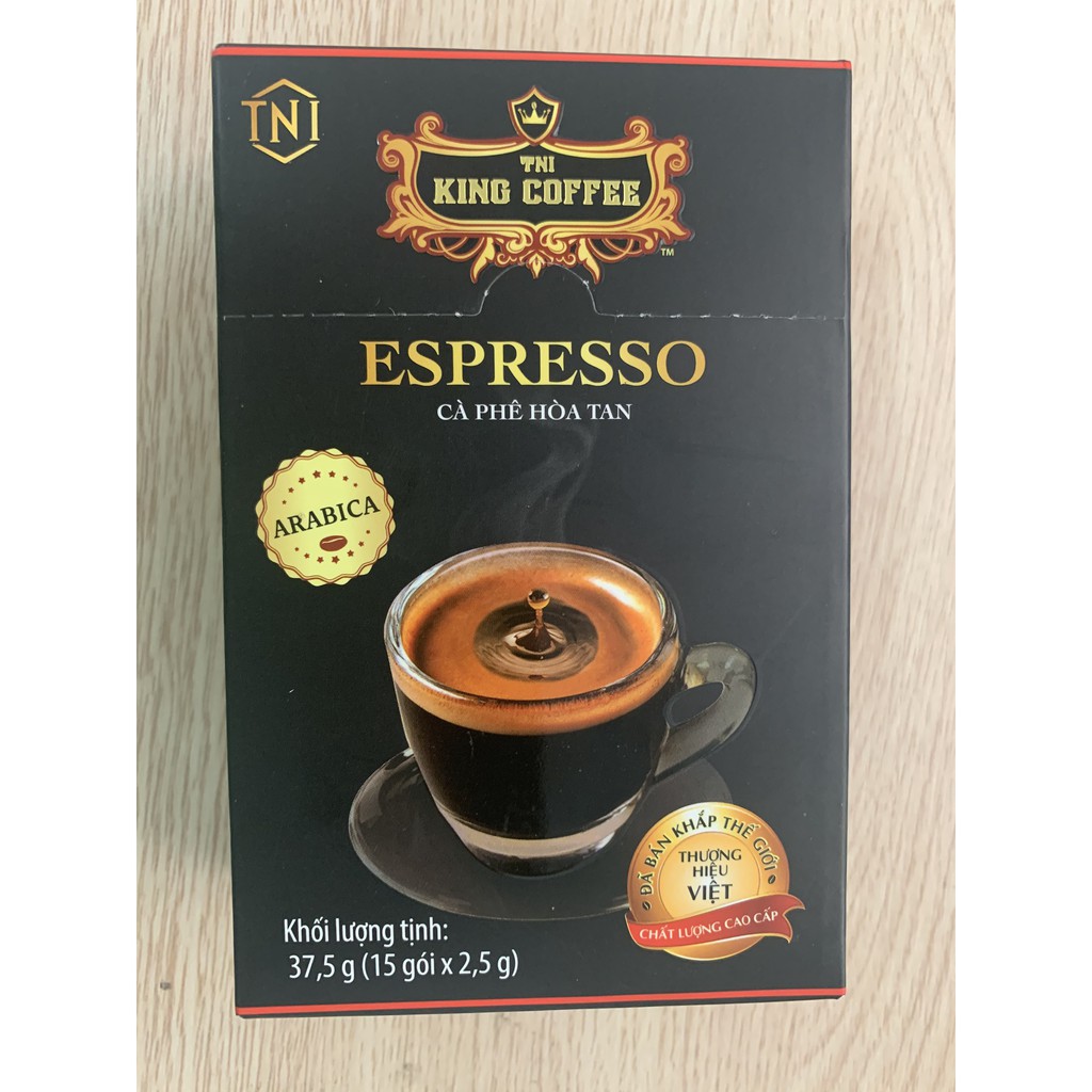 Cà Phê Đen Hòa Tan Espresso KING COFFEE - Hộp 15 gói x 2.5g - Arabica café hòa tan đậm hương vị cà phê Ý