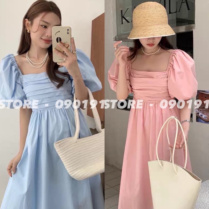 VÁY MAXI NHÚN TAY BỒNG ĐI BIỂN DU LỊCH KOREA STYLE (ảnh thật)