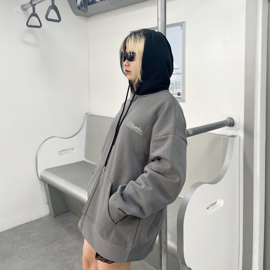 Áo khoác nỉ Hoodie zip basic logo BLVCK - hai phối màu Xám/ Xám nhạt