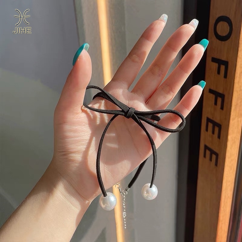 【JIHE】Choker Vòng Cổ Hình Nơ Đính Ngọc Trai Thời Trang Dành Cho Nữ