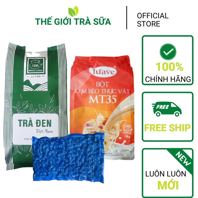 Set combo 3 món pha trà sữa Phúc Long bột sữa béo Luave Indo và Trân châu - nguyên liệu pha trà sữa