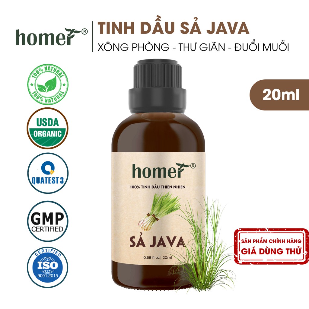 Tinh dầu Sả java Bzasil Homer - Citronella Essential Oil - đạt chuẩn chất lượng kiểm định