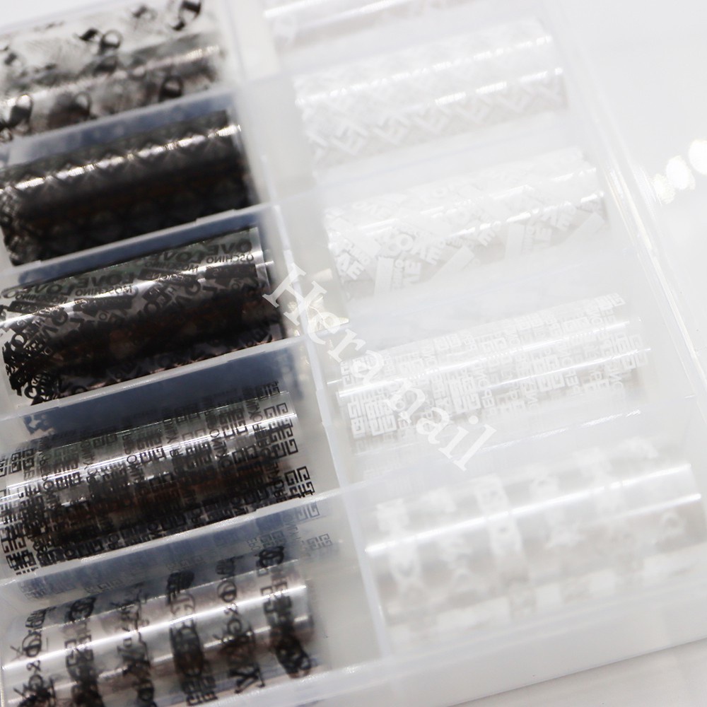 Foil nail hoạ tiết thương hiệu màu đen, foil dán móng Thiên Di Nail