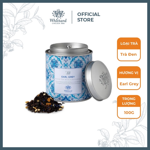 Trà Bá Tước Anh Quốc Whittard Tea Discoveries/Classics Earl Grey (trà nguyên lá hộp thiếc, 100g)
