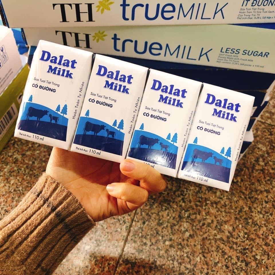 Sữa Đà Lạt Milk 110 có đường, Thùng 48 hộp sữa tươi có đường Đà lạt milk 110ml