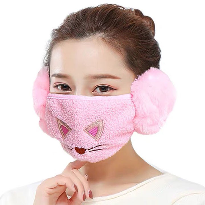 Khẩu trang kết hợp bịt tai giữ ấm mùa đông chất liệu bông