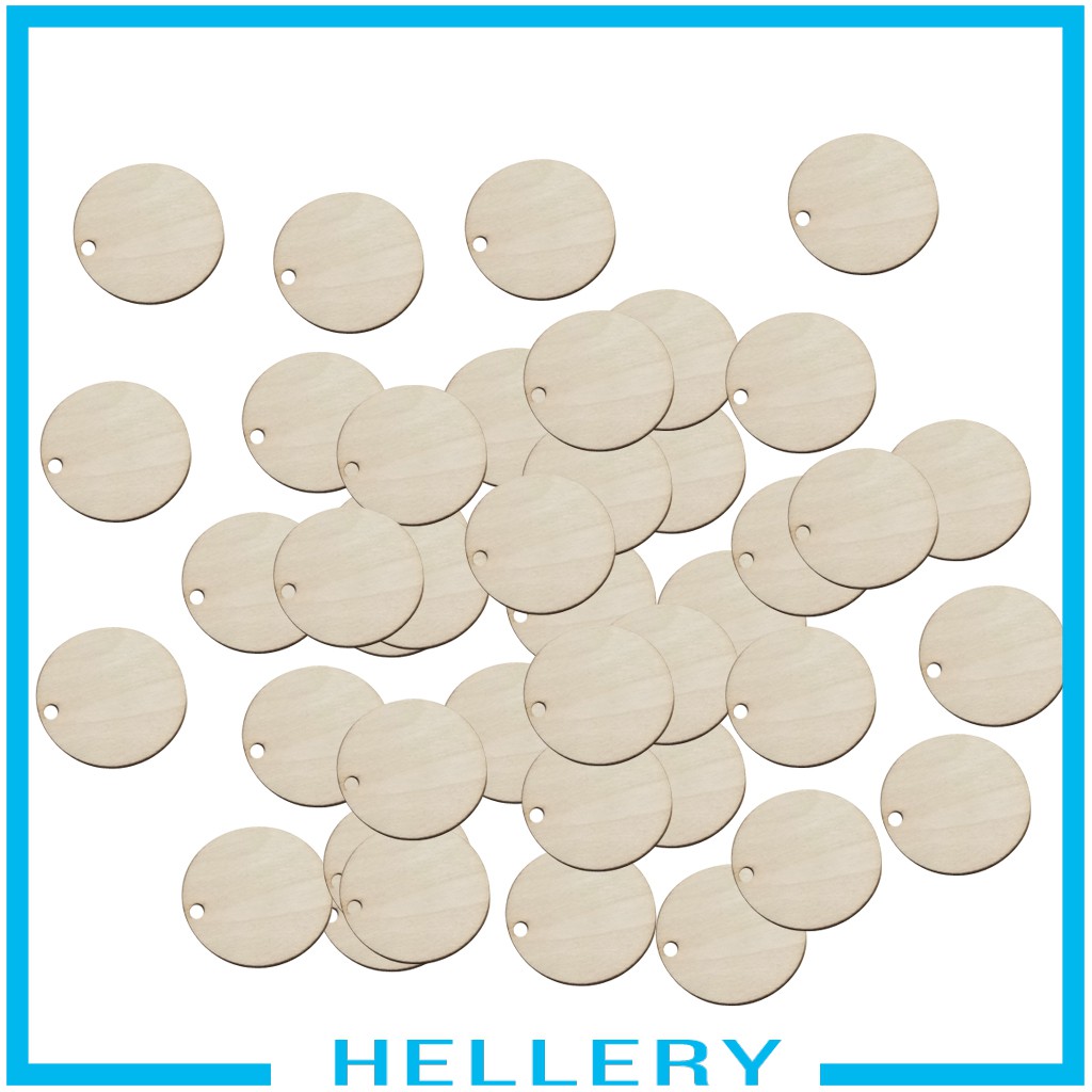 [HELLERY] 50pcs Wooden Circle Craft Shapes Wood Cutout Coasters DIY Disc Plaque Tag