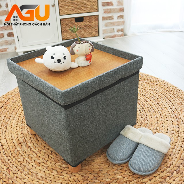 GHẾ ĐỰNG ĐỒ AGU (SOFA HỘP) KÈM CHÂN GHẾ ĐA NĂNG - SIZE M - MÀU XÁM - THÔNG MINH TIỆN LỢI - NỘI THẤT KIỂU HÀN