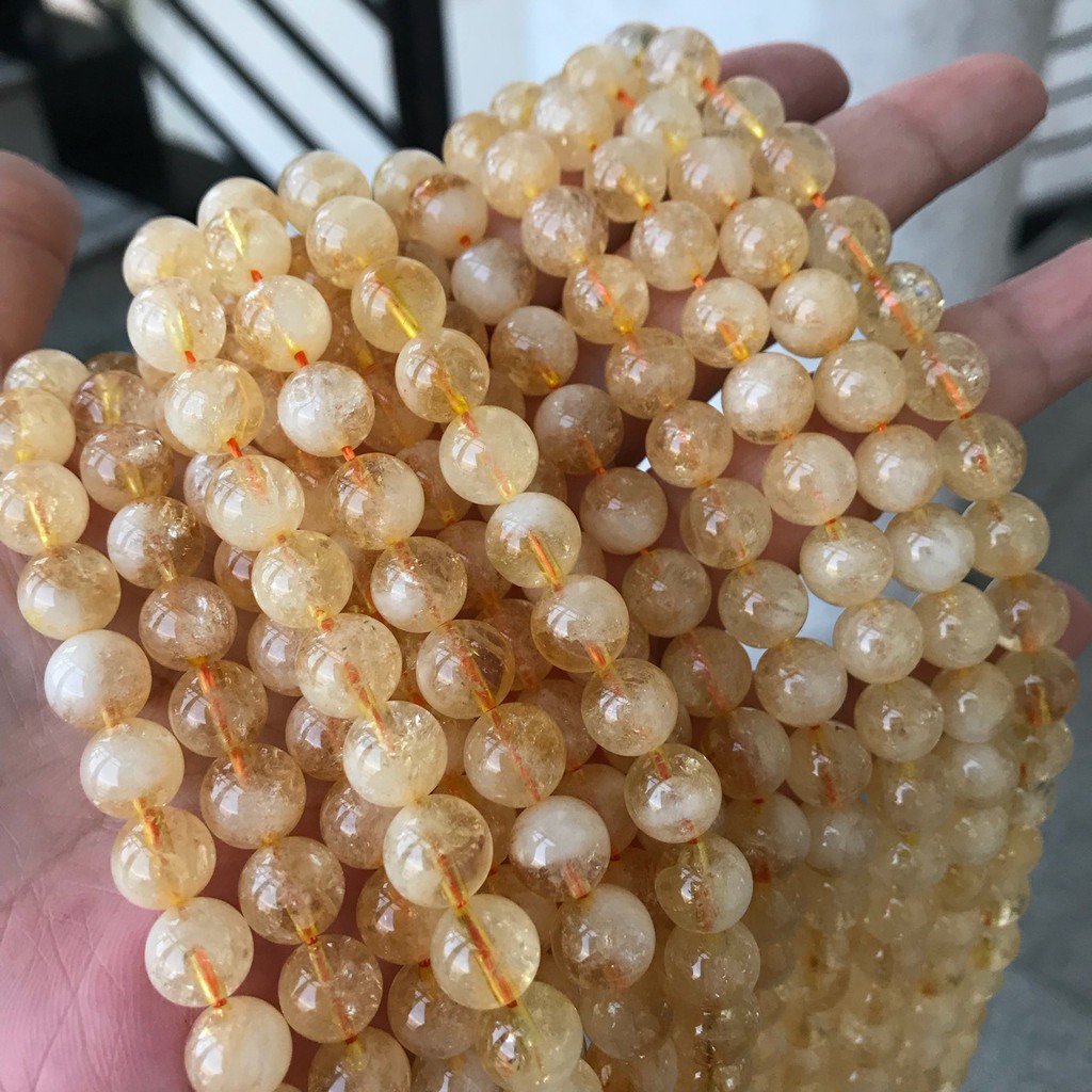Hạt tròn pha lê vàng tự nhiên Citrine hạt tròn bán hoàn thiện hạt rời tự nhiên