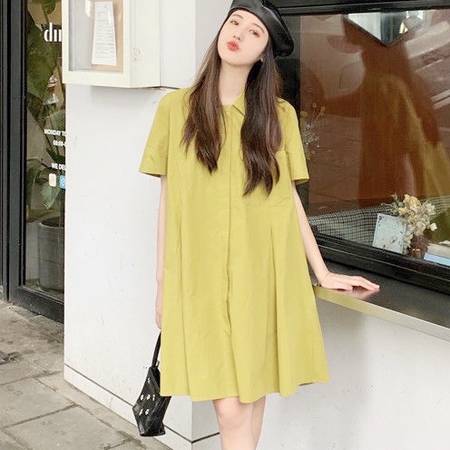 Đầm váy polo cổ sơ mi thô túi ngực xếp ly eo cộc tay ulzzang chất thô V16 VAVASA