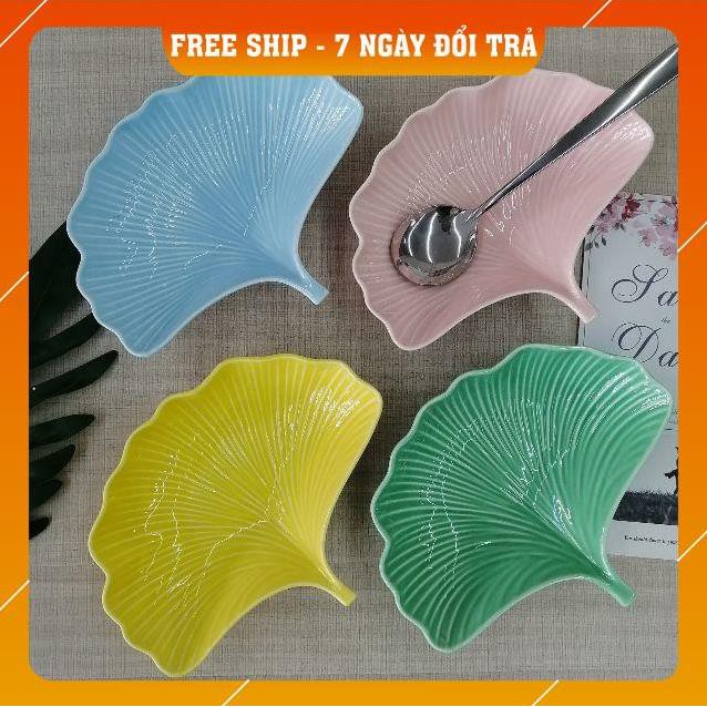 [ freeship - đổi trả lỗi trong 7 ngày ] Đĩa ăn, đĩa trang trí gốm sứ hình lá bạch quả