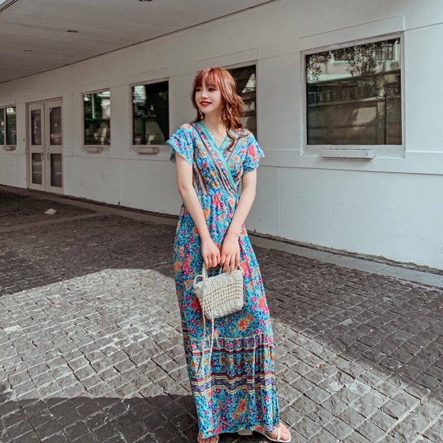 (S - XL bigsize) Váy đầm maxi hoa thổ cẩm Boho hàng thiết kế Quảng Châu | BigBuy360 - bigbuy360.vn