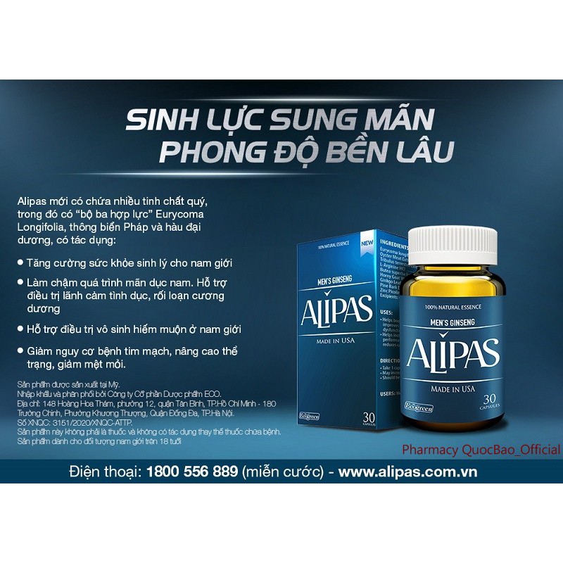 Sâm Alipas New (mẫu mới ) - Hỗ trợ tăng cường sức khỏe sinh lý nam ( Hộp 30 viên)