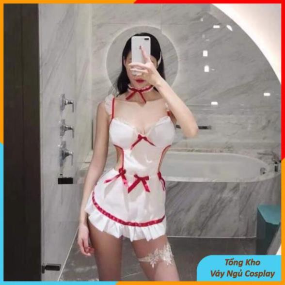 Váy Ngủ Nữ Hở Lưng Sexy Cosplay Y tá, Yếm Ngủ Buộc Dây Freesize Chụp Ảnh Indoor Studio Gợi Cảm - YtaN187 TKVN