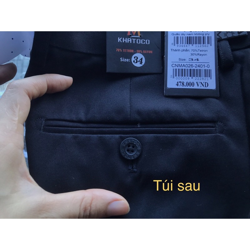 Quần Tây nam Khatoco trơn đen không ly ống đứng 20cm