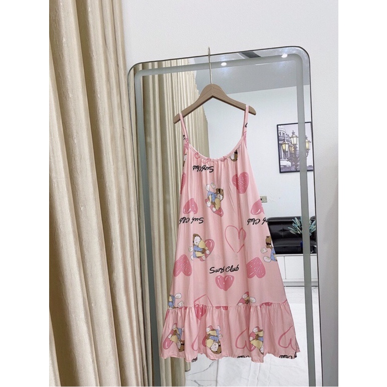 Váy Lanh Bầu 2 dây | Free size (45-65kg) - Chất Lanh mềm mát mặc nhà thoải mái