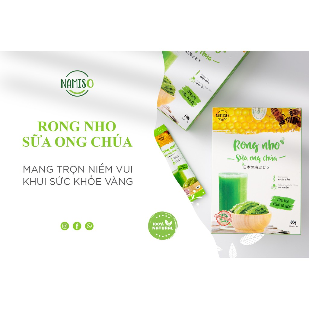 Rong nho sữa ong chúa Namiso hộp 15 gói giúp giữ dáng, đẹp da tăng cường sức khỏe.