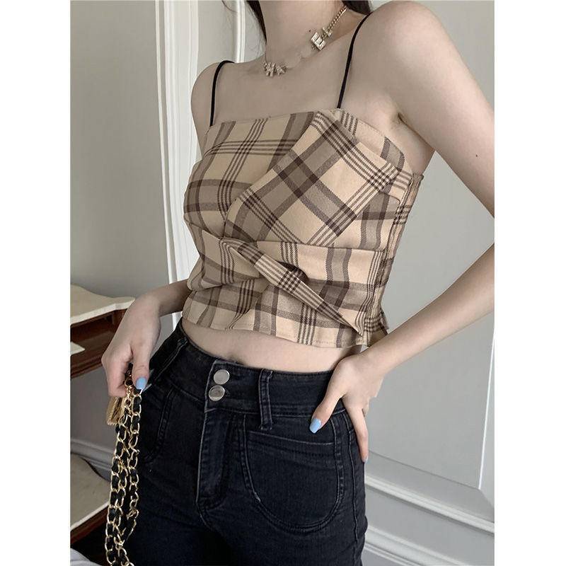 Áo Hai Dây Nữ Mùa Hè Kẻ Sọc Retro Gợi Cảm Kiểu Mỹ