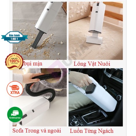 Máy hút bụi cầm tay, 4 đầu hút thông minh hút sạch bụi bám lâu ngày, lông thú cưng, vệ sinh nội thất ô tô tiện lợi