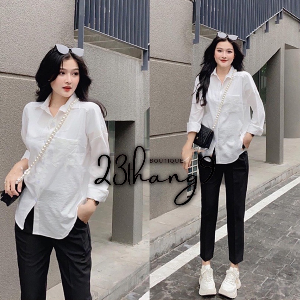Áo sơ mi nữ áo sơ mi trắng form rộng tay dài chất thô cao cấp phong cách ulzzang hàn quốc công sở đi chơi đi làm