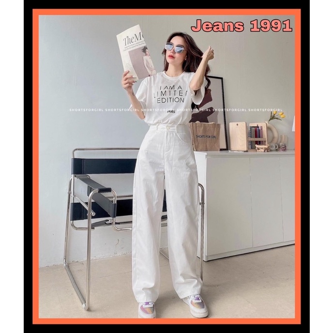(Jeans 1991) quần jeans kaki hót girl màu trắng ống xuông dáng đẹp