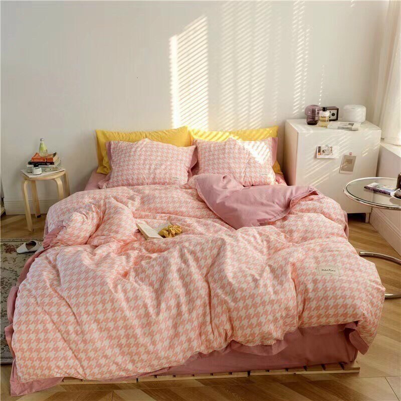 Bộ Chăn Ga Gối Cotton 100% - Cotton Nhật Hoạ Tiết Kẻ Gingham Hàng Nhập khẩu Full Set 4 Món