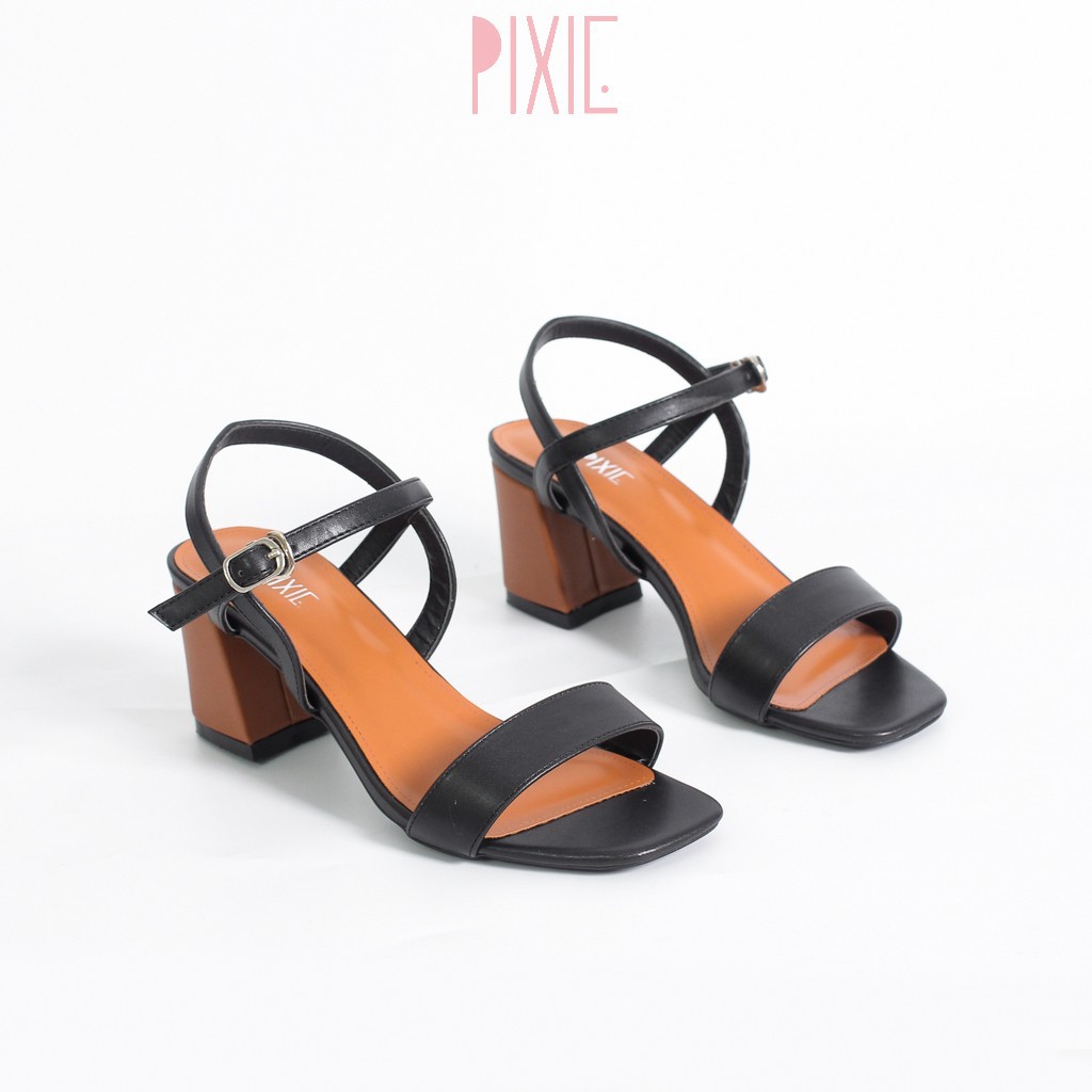 Giày Sandal Cao Gót 6cm Đế Vuông Mix Nhiều Màu Màu Đen Pixie X467