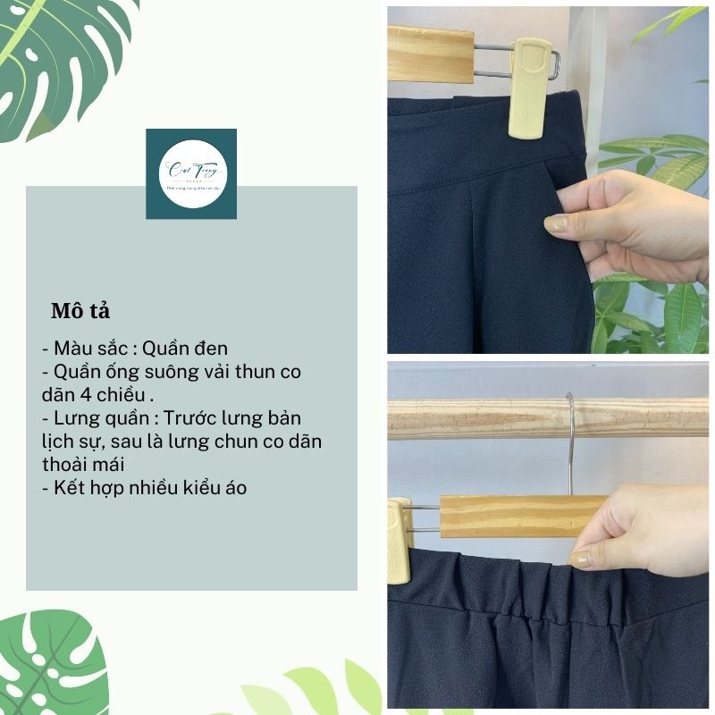 Quần trung niên ống suông T đen thiết kế màu sắc cao cấp lưng thun co dãn thoải mái  - Thời trang Cát Tường