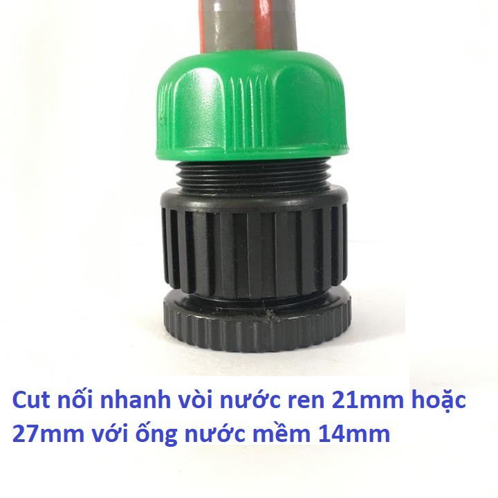 Cut nối nhanh Aqua Mate W-3400C vòi nước ren 21mm hoặc 27mm với ống nước mềm 14mm.