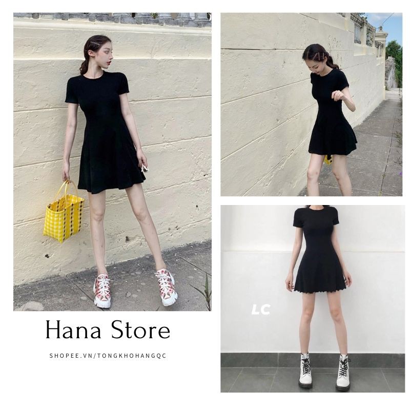 Váy Thun Nữ Body Vạt Bèo ❤️ Hana Store - Freeship ❤️ Đầm thun đen body chân váy vạt bèo ngắn kiểu chân váy Tenis