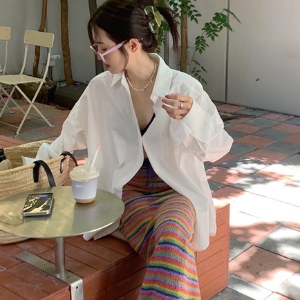 Áo sơ mi ZHELIHANGFEI tay dài cổ bẻ dáng rộng thời trang quyến rũ cho nữ