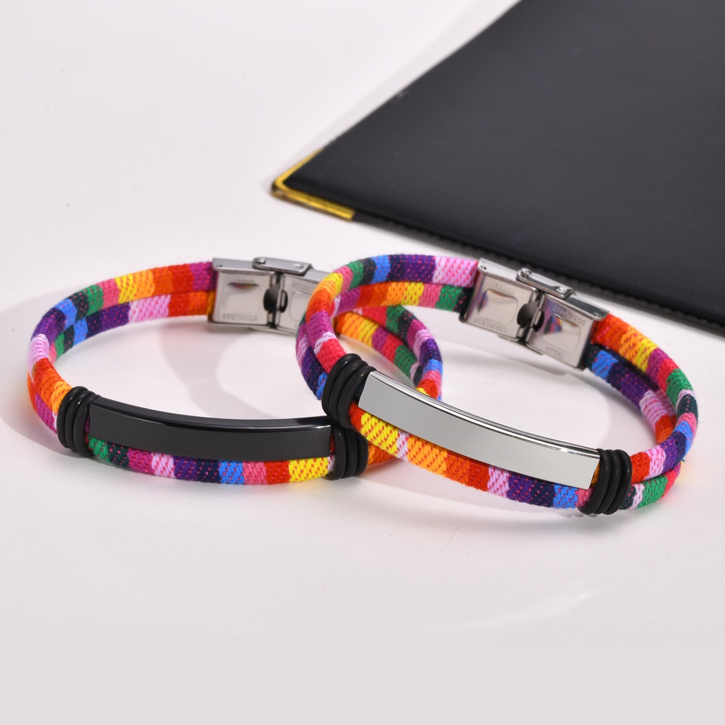 Vnox Vòng Tay Dây Thừng Gắn Thẻ ID Bằng Thép Không Gỉ Phong Cách Bohemia Cho Nam