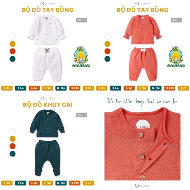 LECOON BỘ DÀI TAY CÀI KHUY LECOON Cotton cho bé