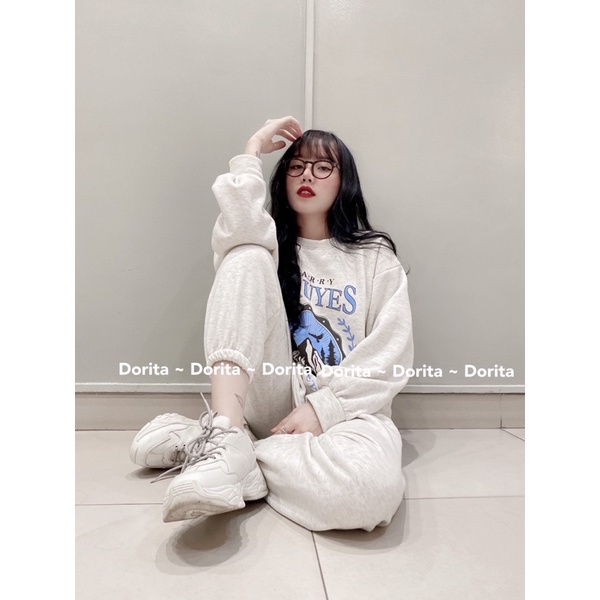 [Ảnh thật/Video] Set bộ nỉ bông Hàn Quốc, Set quần ống boom và áo dài tay hoodie form rộng Ulzzang