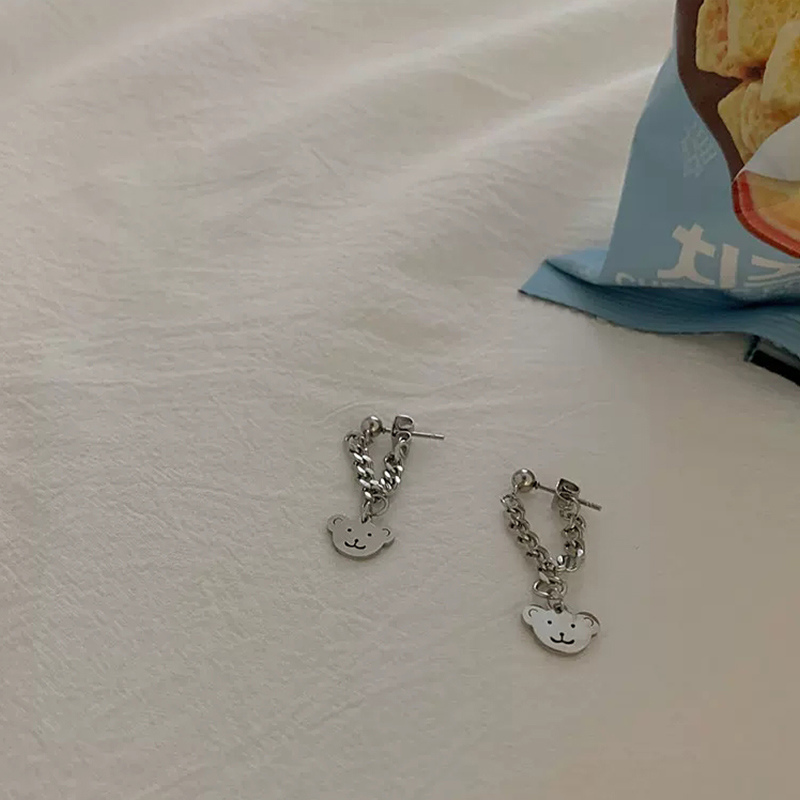 Khuyên Tai Dáng Dài Mặt Hình Gấu Phong Cách Hàn Quốc